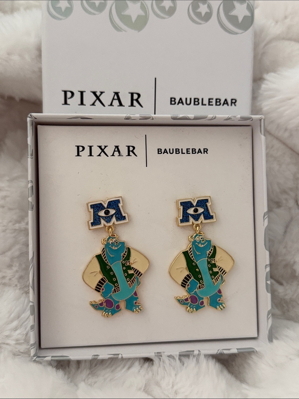 PIXAR x BaubleBar Monsters University Sulley Dangle Earrings - Blue/Green/Gold